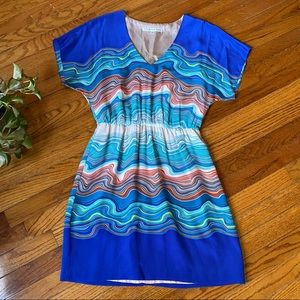 Trina Turk silk retro rainbow swirl dress